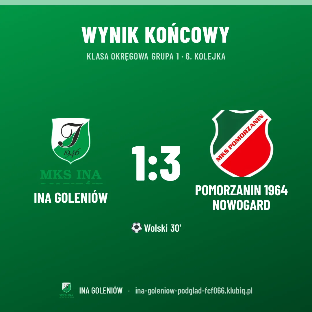Ina Goleniów 1:3 POMORZANIN 1964 NOWOGARD