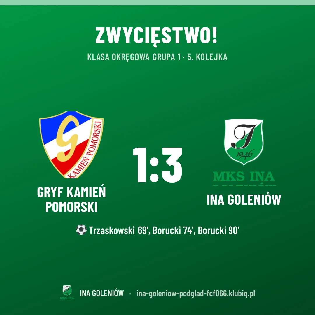 Gryf Kamień Pomorski 1:3 Ina Goleniów